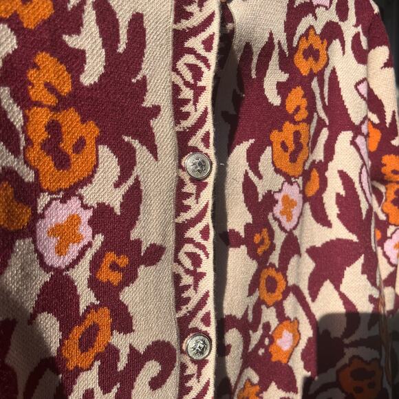 Jacket Sweater, Button Up, Orange & Maroon HIppie, Fringe, Medium, NWOT - Picture 2 of 4